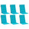 vidaXL Coussins de chaise &agrave; dossier haut lot de 6 turquoise tissu