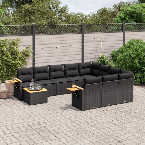 vidaXL Salon de jardin 11 pcs avec coussins noir r&eacute;sine tress&eacute;e