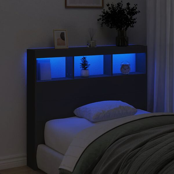 vidaXL Armoire tête de lit avec LED noir 120x17x102 cm