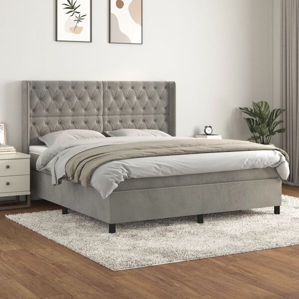 vidaXL Sommier &agrave; lattes de lit et matelas Gris clair 160x200cm Velours