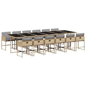 vidaXL Ensemble &agrave; manger de jardin coussins 13 pcs m&eacute;lange beige rotin