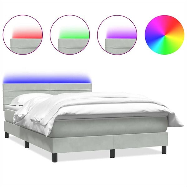 vidaXL Sommier &agrave; lattes de lit et matelas et LED gris clair 160x210cm velours
