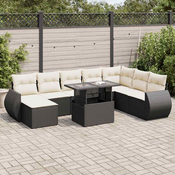 vidaXL Salon de jardin 9 pcs avec coussins noir r&eacute;sine tress&eacute;e