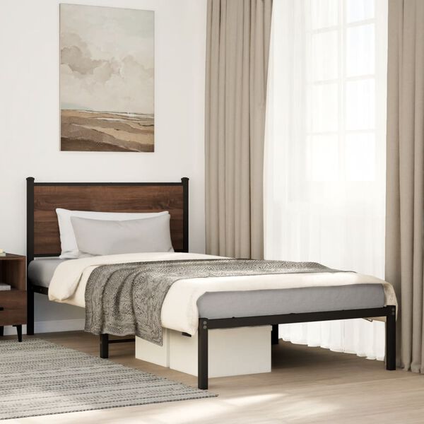 vidaXL Cadre de lit en m&eacute;tal sans matelas ch&ecirc;ne marron 107x203 cm