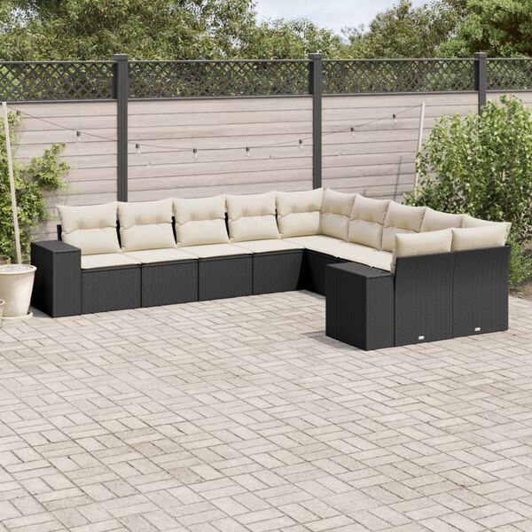 vidaXL Salon de jardin 10 pcs avec coussins noir r&eacute;sine tress&eacute;e