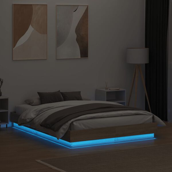 vidaXL Cadre de lit avec LED sans matelas ch&ecirc;ne sonoma 140x190 cm