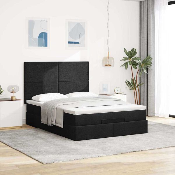 VidaXL Cadre de lit ottoman avec matelas noir 140x200 cm tissu