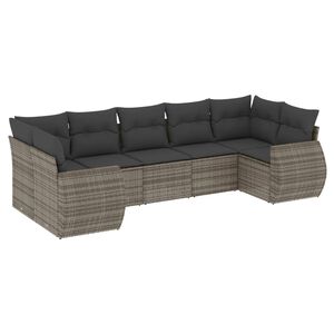 vidaXL Salon de jardin avec coussins 7 pcs gris r&eacute;sine tress&eacute;e