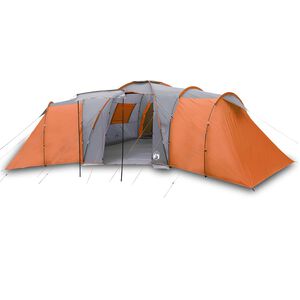 vidaXL Tente familiale &agrave; d&ocirc;me 12 personnes gris et orange imperm&eacute;able