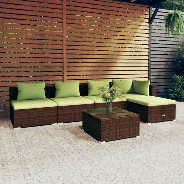 vidaXL Salon de jardin 6 pcs avec coussins R&eacute;sine tress&eacute;e Marron
