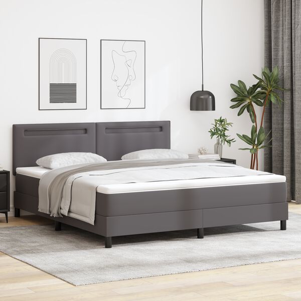 vidaXL Lit &agrave; ressorts avec matelas Gris 180 x 200 cm Simili cuir
