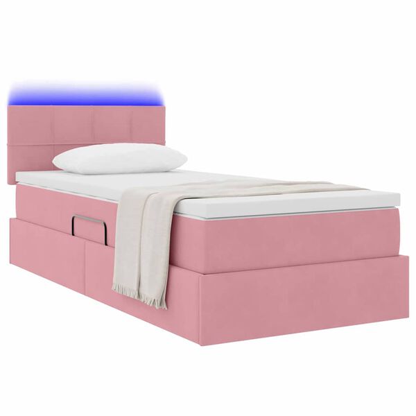 vidaXL Lit avec rangement et LED avec matelas Rose 90 x 200 cm Velours