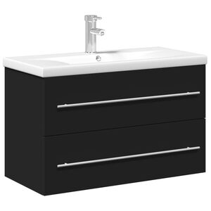 vidaXL Armoire lavabo de salle de bain avec bassin int&eacute;gr&eacute; noir