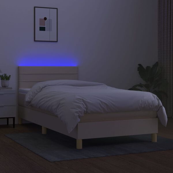 vidaXL Sommier &agrave; lattes de lit avec matelas LED Cr&egrave;me 90x200 cm Tissu