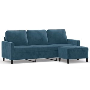 vidaXL Canap&eacute; &agrave; 3 places avec repose-pieds Bleu 180 cm Velours