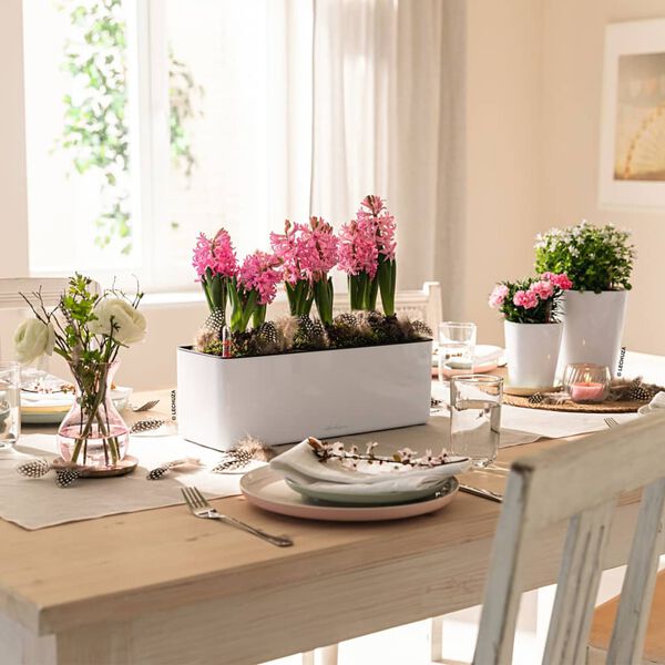 LECHUZA Jardini&egrave;re CUBE Glossy Triple ALL-IN-ONE Blanc brillant