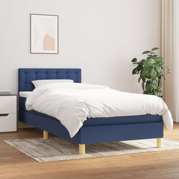 vidaXL Sommier &agrave; lattes de lit avec matelas Bleu 100x200 cm Tissu