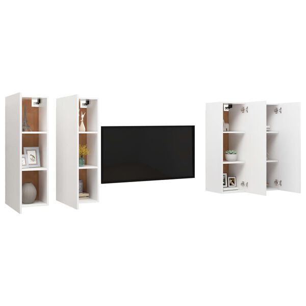 vidaXL Meubles TV 4 pcs Blanc 30,5x30x90 cm Bois d'ing&eacute;nierie