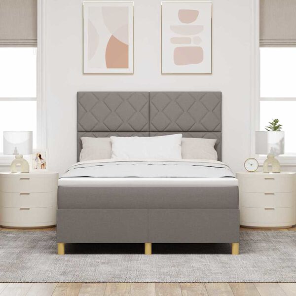 vidaXL Lit &agrave; ressorts avec matelas Taupe 160 x 200 cm tissu