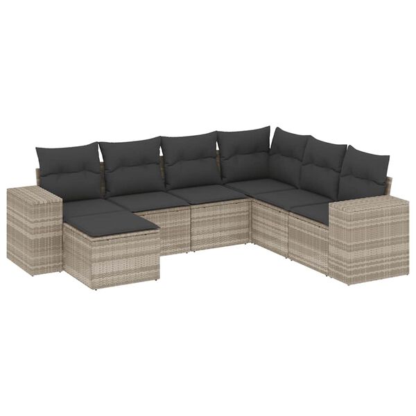 vidaXL Salon de jardin avec coussins 7 pcs gris clair r&eacute;sine tress&eacute;e