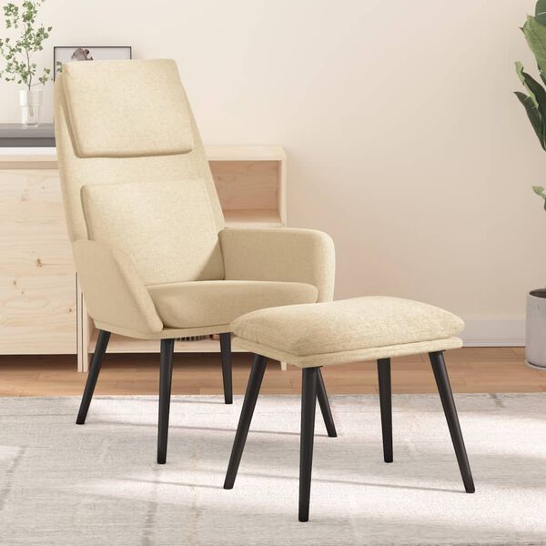 vidaXL Chaise de relaxation avec tabouret Cr&egrave;me Tissu