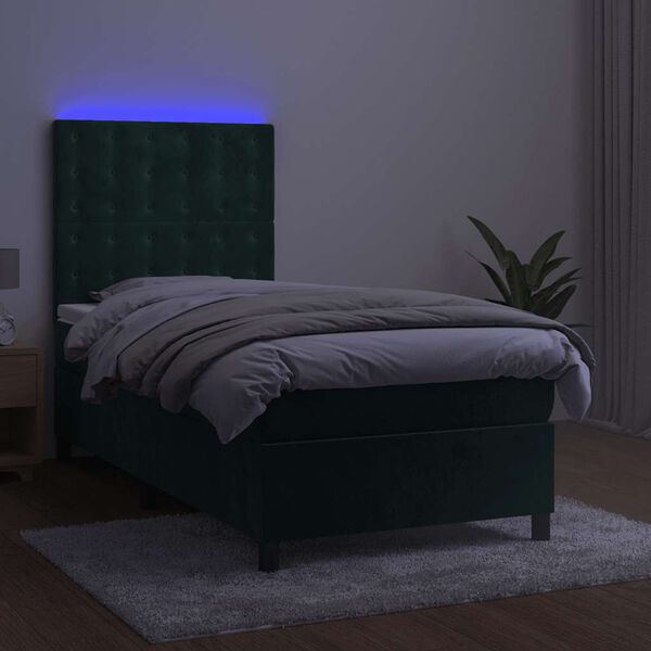 vidaXL Sommier &agrave; lattes de lit et matelas et LED Vert fonc&eacute; 90x200 cm