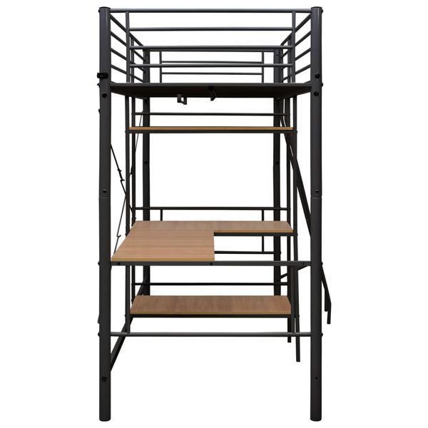 vidaXL Lit superpos&eacute; avec table sans matelas gris m&eacute;tal 90x200 cm