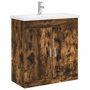 vidaXL Ensemble de mobilier de salle de bain Ch&ecirc;ne fum&eacute;