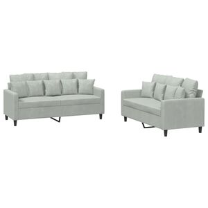 vidaXL Ensemble de canap&eacute;s 2 pcs avec coussins Gris clair Velours