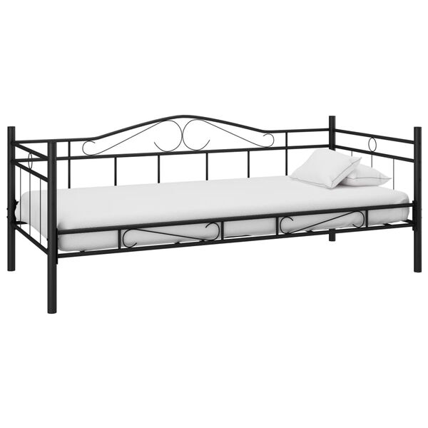 vidaXL Lit de repos avec matelas Noir M&eacute;tal 90 x 200 cm