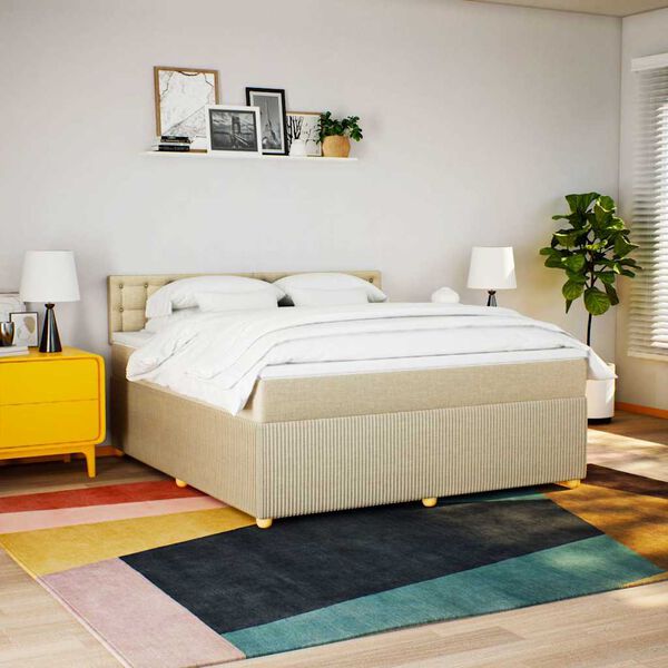 vidaXL Sommier &agrave; lattes de lit avec matelas Cr&egrave;me 180x200 cm Tissu