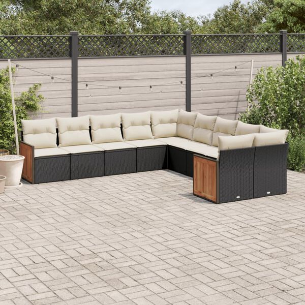 vidaXL Salon de jardin 10 pcs avec coussins noir r&eacute;sine tress&eacute;e