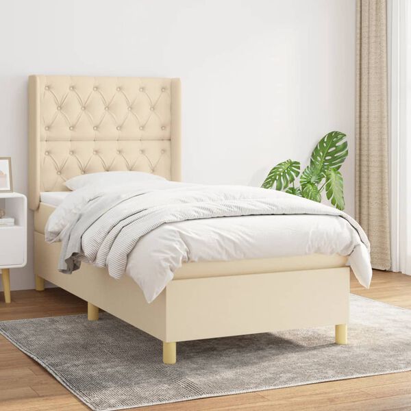 vidaXL Sommier &agrave; lattes de lit avec matelas Cr&egrave;me 80x200 cm Tissu
