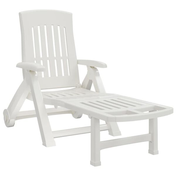 vidaXL Chaise longue pliable avec roues blanc PP