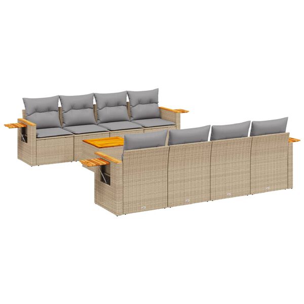 vidaXL Salon de jardin avec coussins 9 pcs beige r&eacute;sine tress&eacute;e