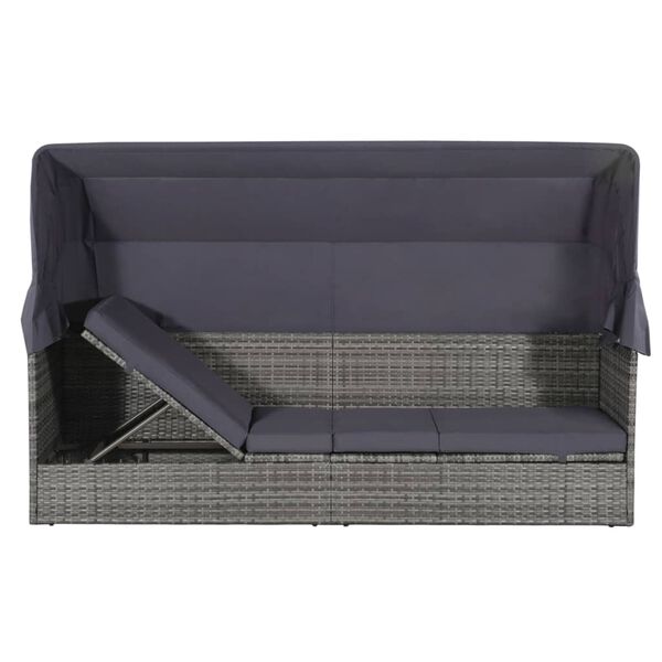vidaXL Lit de jardin avec auvent Gris 205x62 cm R&eacute;sine tress&eacute;e
