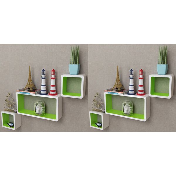 vidaXL &Eacute;tag&egrave;res murales Forme de cube 6 pcs Blanc et vert
