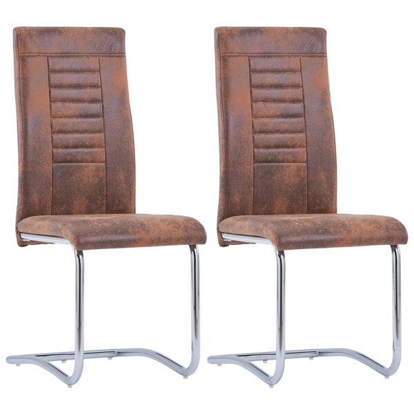 vidaXL Chaises à manger cantilever lot de 2 marron similicuir daim