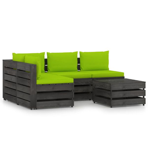 vidaXL Salon de jardin 5 pcs avec coussins Bois impr&eacute;gn&eacute; de gris