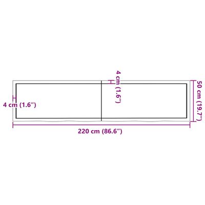 vidaXL Dessus de table 220x50x(2-4) cm bois de chêne massif non traité