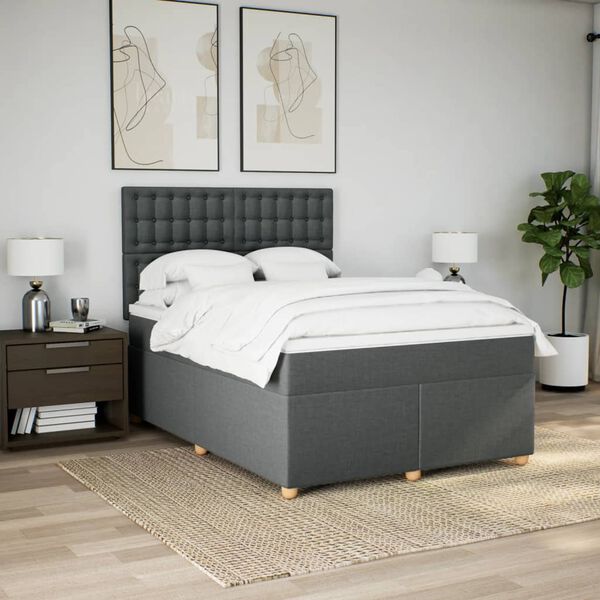 vidaXL Sommier &agrave; lattes de lit avec matelas Gris fonc&eacute; 160x200cm Tissu