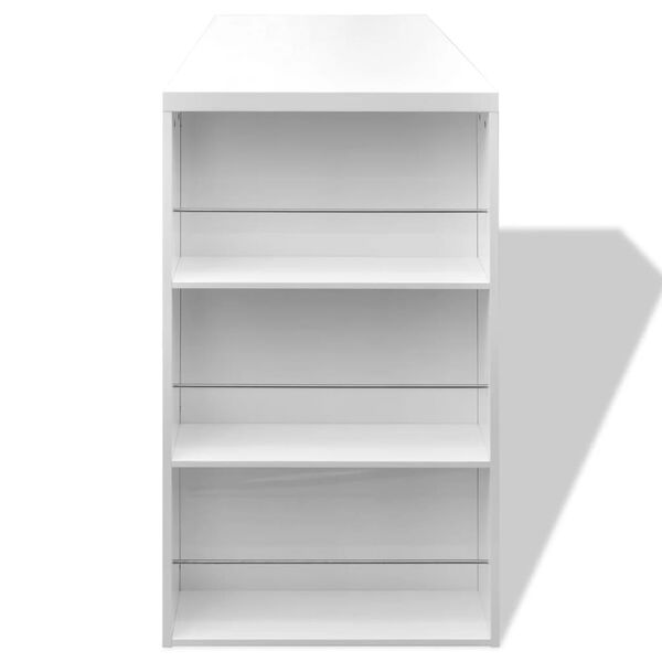 vidaXL Table de bar MDF avec casier à bouteilles Blanc haut brillance