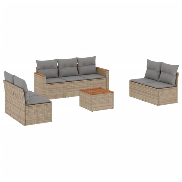 vidaXL Salon de jardin avec coussins 8pcs m&eacute;lange beige r&eacute;sine tress&eacute;e