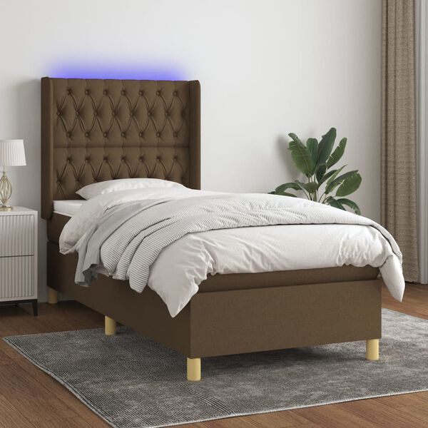 vidaXL Sommier &agrave; lattes de lit matelas LED Marron fonc&eacute; 80x200cm Tissu