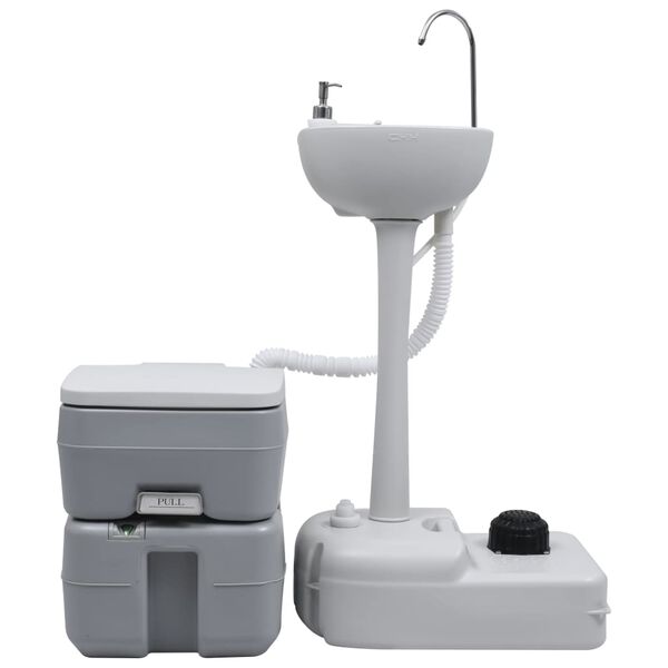 vidaXL Toilette portable de camping et support &agrave; laver les mains Gris