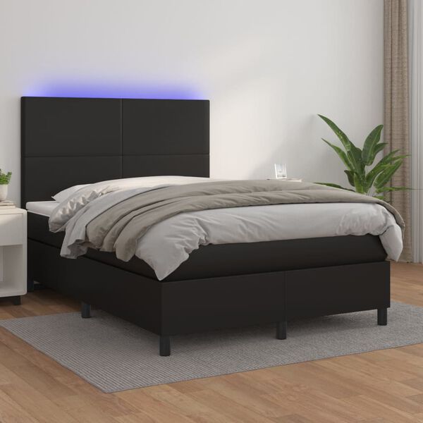 vidaXL Sommier &agrave; lattes de lit avec matelas et LED Noir 140x190 cm