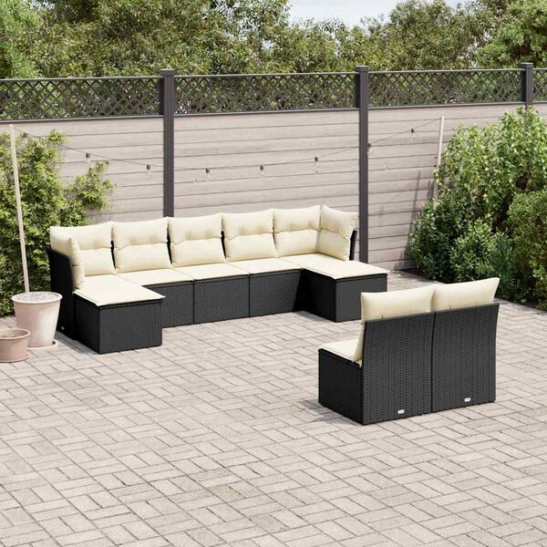 vidaXL Salon de jardin 9 pcs avec coussins noir r&eacute;sine tress&eacute;e