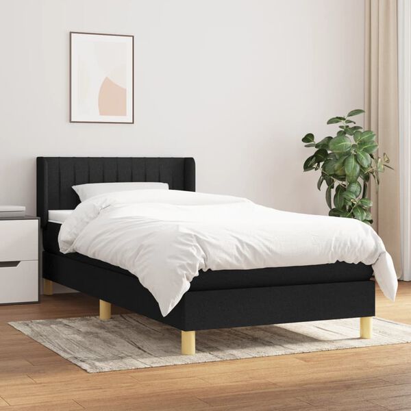vidaXL Sommier &agrave; lattes de lit avec matelas Noir 90x190 cm Tissu