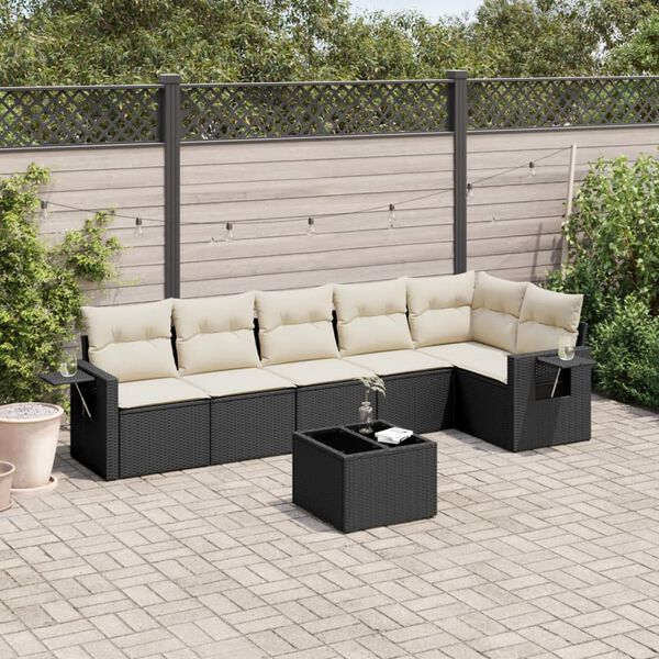 vidaXL Salon de jardin 7 pcs avec coussins noir r&eacute;sine tress&eacute;e