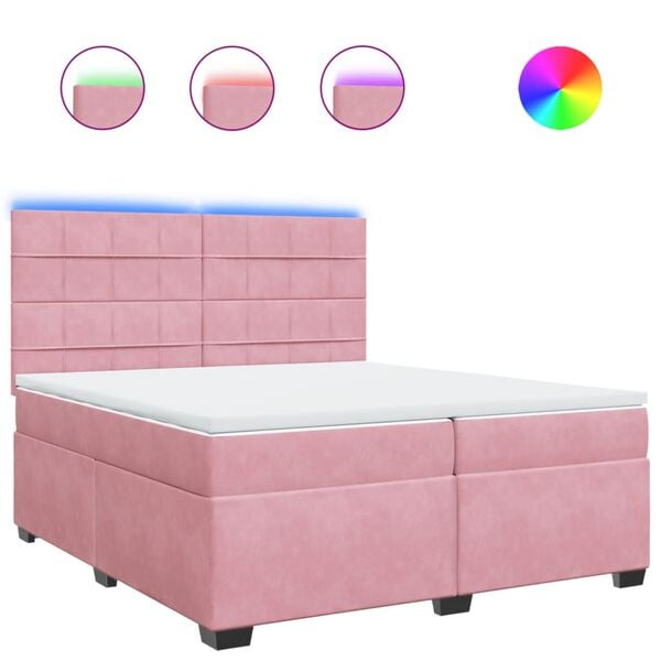 vidaXL Sommier &agrave; lattes de lit avec matelas Rose 200x200 cm Velours